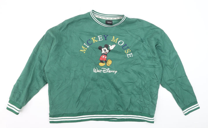 Disney Mickey Mouse Green Pullover Sweatshirt Women XL Cotton Blend