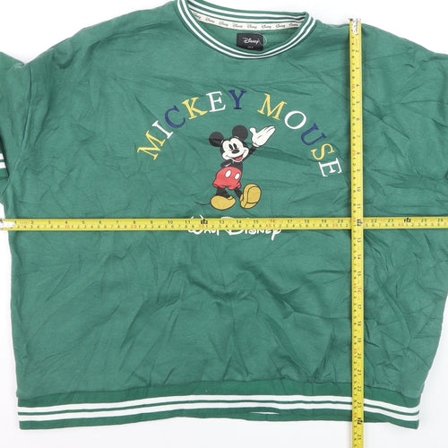 Disney Mickey Mouse Green Pullover Sweatshirt Women XL Cotton Blend