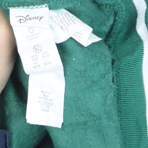 Disney Mickey Mouse Green Pullover Sweatshirt Women XL Cotton Blend