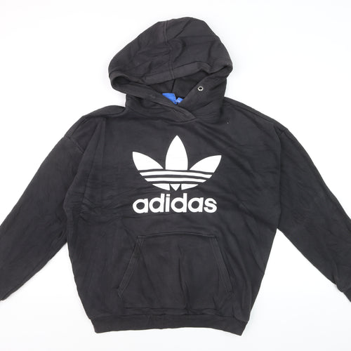 Adidas Women Black Trefoil Pullover Hoodie Size 10 Cotton Blend