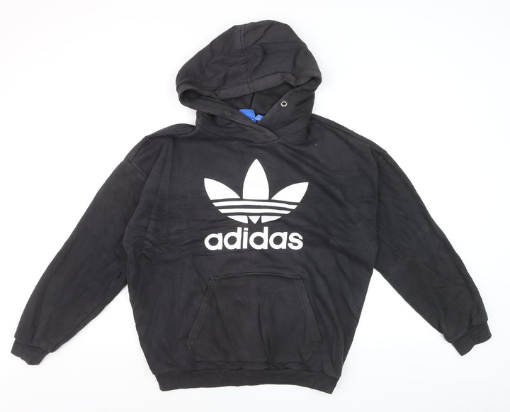 Adidas Women Black Trefoil Pullover Hoodie Size 10 Cotton Blend