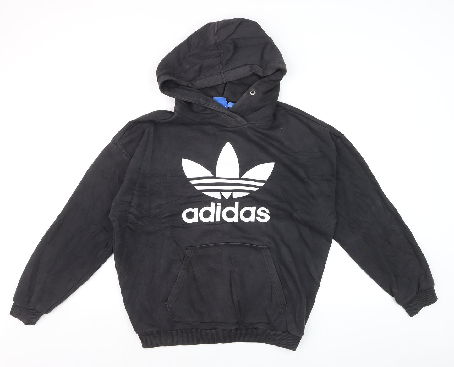Adidas Women Black Trefoil Pullover Hoodie Size 10 Cotton Blend