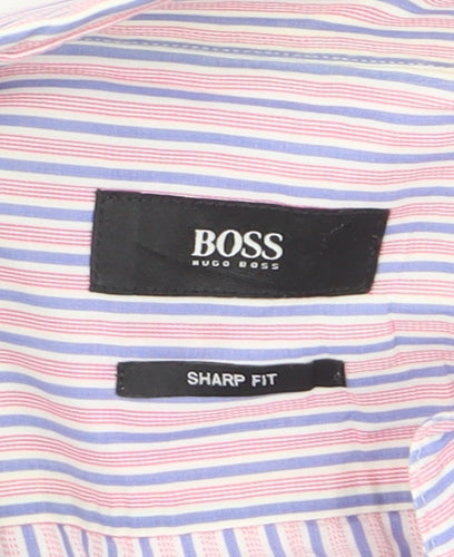 Hugo Boss Men's Multicoloured Slim Fit Striped Dress Shirt 17.5in
