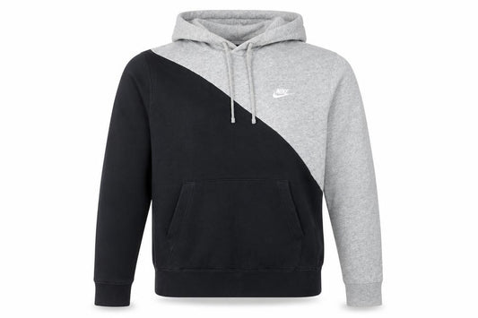 Front view of Nike Men's Grey Black Pullover Hoodie M Fleece Sportswear