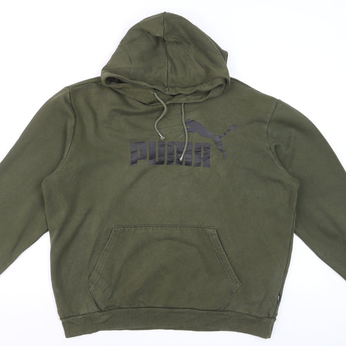 Puma Men's Green Pullover Hoodie Size L Regular Fit Logo Fleece