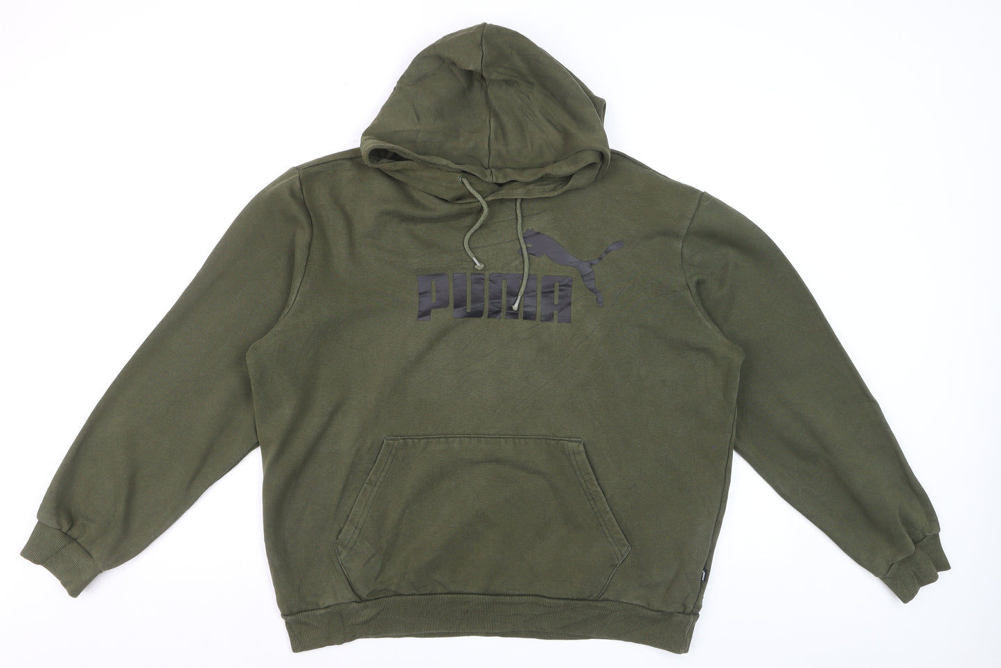 Puma Men's Green Pullover Hoodie Size L Regular Fit Logo Fleece
