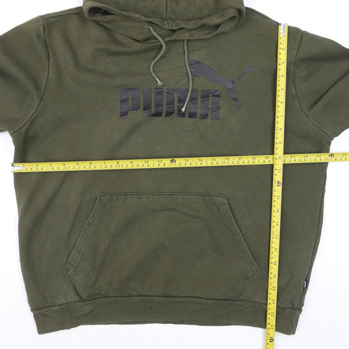 Puma Men's Green Pullover Hoodie Size L Regular Fit Logo Fleece
