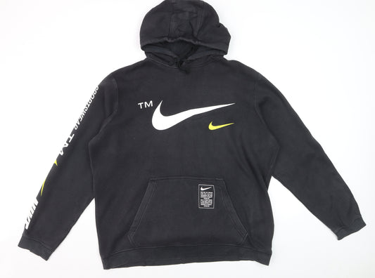 Nike Men's Black XL Pullover Hoodie with Logo Print