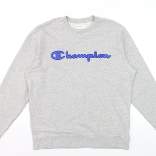 Champion Men's Grey Crew Neck Embroidered Logo Sweatshirt M