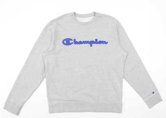 Champion Men's Grey Crew Neck Embroidered Logo Sweatshirt M