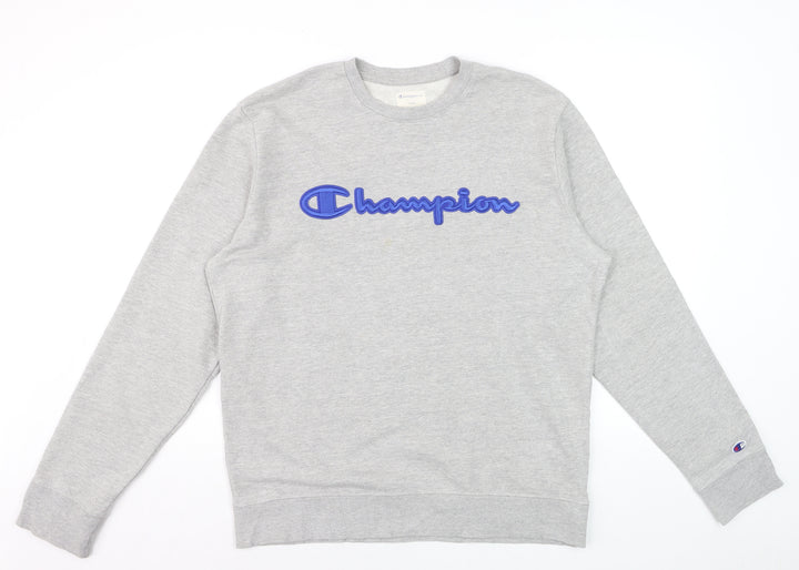 Champion Men's Grey Crew Neck Embroidered Logo Sweatshirt M