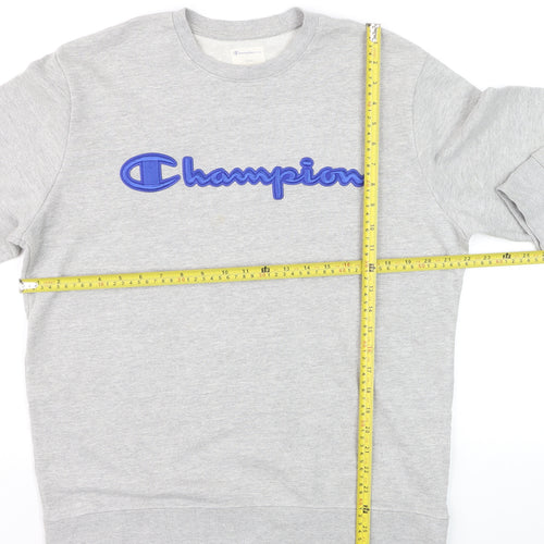 Champion Men's Grey Crew Neck Embroidered Logo Sweatshirt M