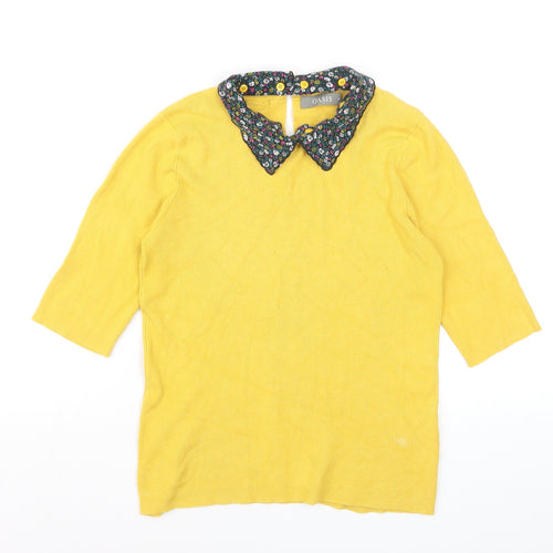 Oasis Women Yellow Collared 3/4 Sleeve Pullover Jumper Size M