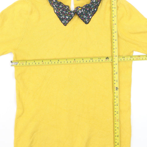 Oasis Women Yellow Collared 3/4 Sleeve Pullover Jumper Size M