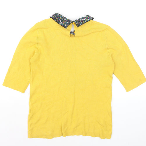 Oasis Women Yellow Collared 3/4 Sleeve Pullover Jumper Size M