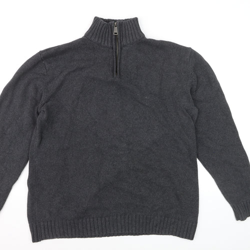 Charles Wilson Men’s Grey 3XL 1/2 Zip Cotton Jumper High Neck Knit