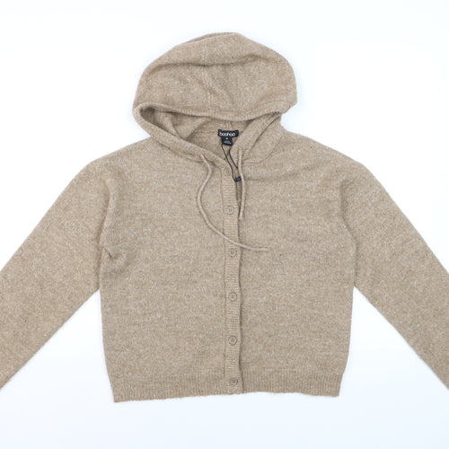 Boohoo Women’s Beige Hooded Button Cardigan XS