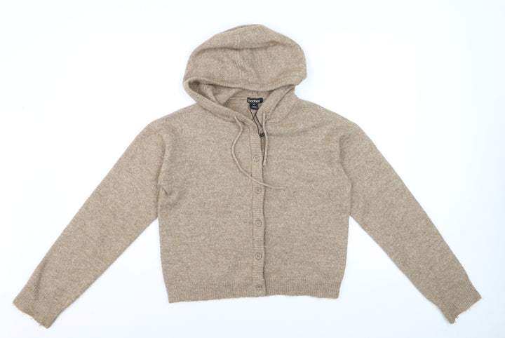 Boohoo Women’s Beige Hooded Button Cardigan XS