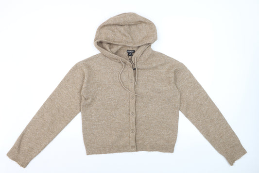 Boohoo Women’s Beige Hooded Button Cardigan XS