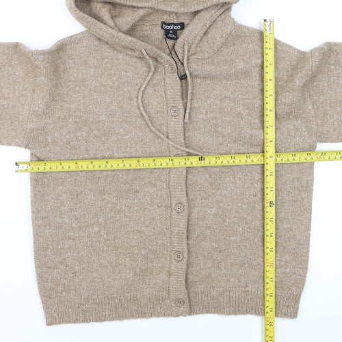 Boohoo Women’s Beige Hooded Button Cardigan XS