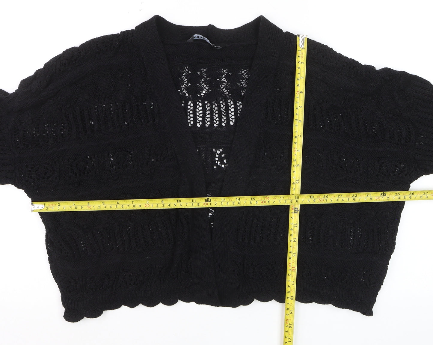 Yours Women Black Plus Size 22 Open Knit V-Neck Cardigan
