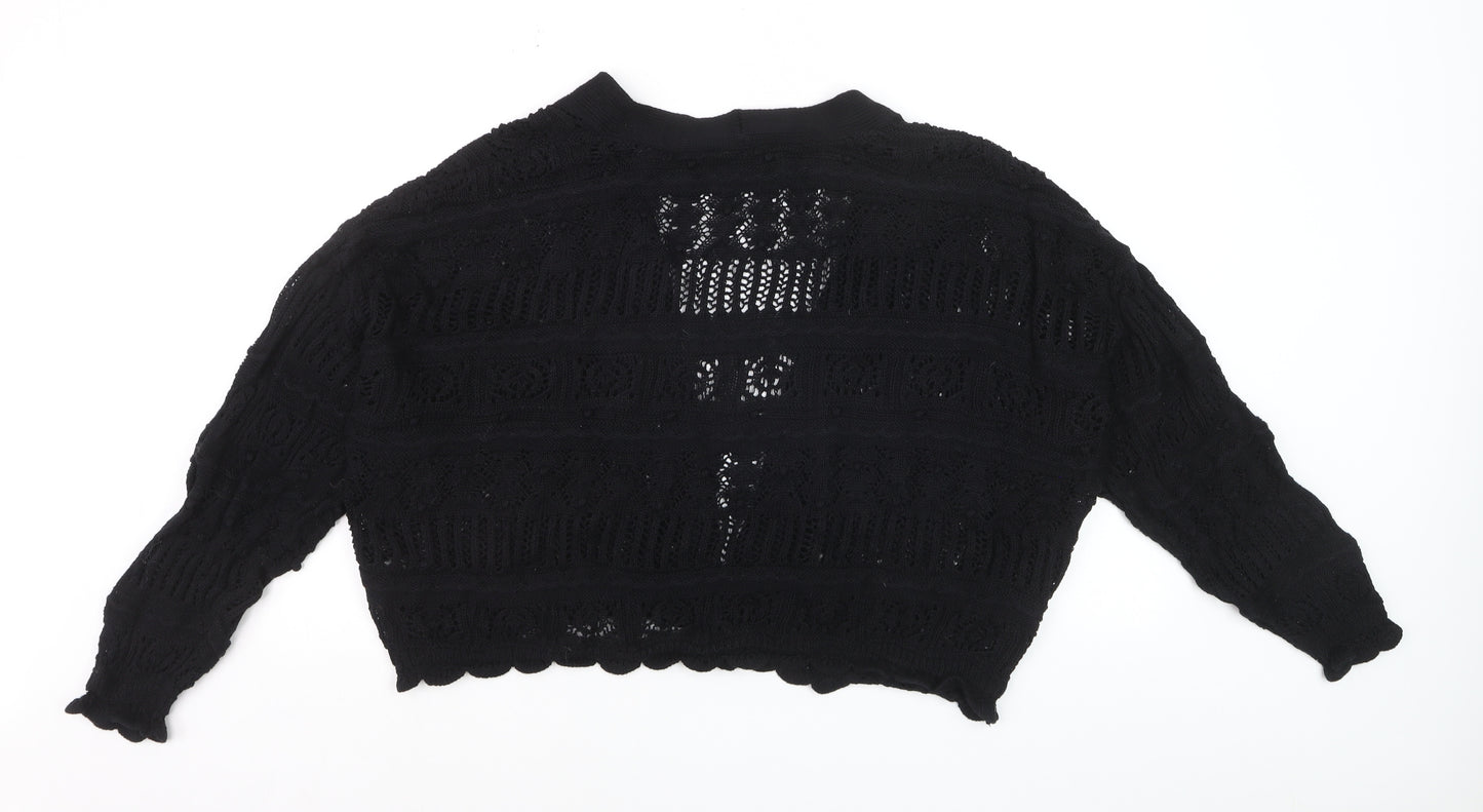 Yours Women Black Plus Size 22 Open Knit V-Neck Cardigan