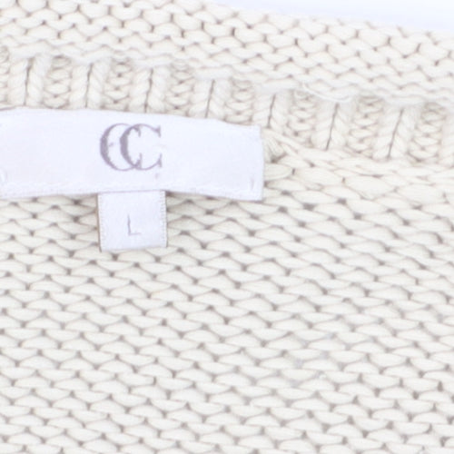 CC Women’s Beige Linen Cotton Short Sleeve Cable Knit Open Cardigan L