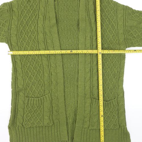 Next Women Green Cable-Knit Open Cardigan S Wool Blend
