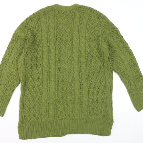 Next Women Green Cable-Knit Open Cardigan S Wool Blend