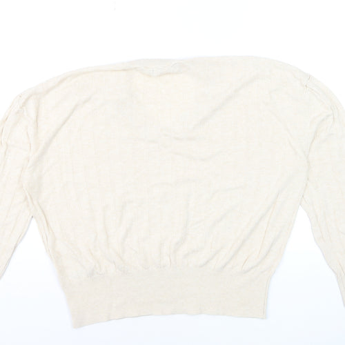 Marks and Spencer Women Beige V-Neck Long Sleeve Jumper L Linen Blend