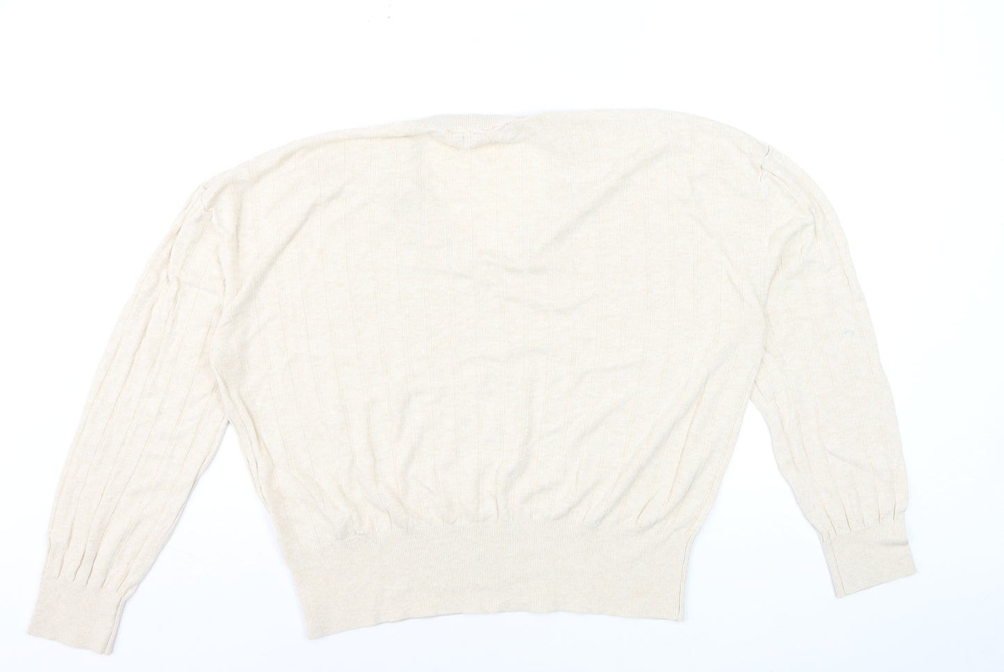 Marks and Spencer Women Beige V-Neck Long Sleeve Jumper L Linen Blend