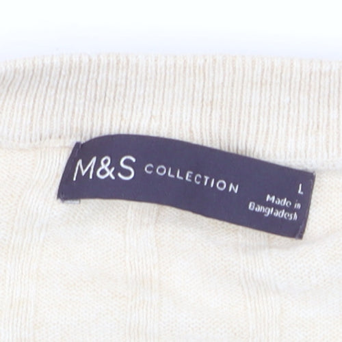 Marks and Spencer Women Beige V-Neck Long Sleeve Jumper L Linen Blend