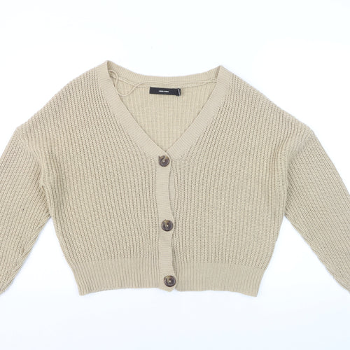 Vero Moda Women Beige Chunky Knit Button Cardigan Size S