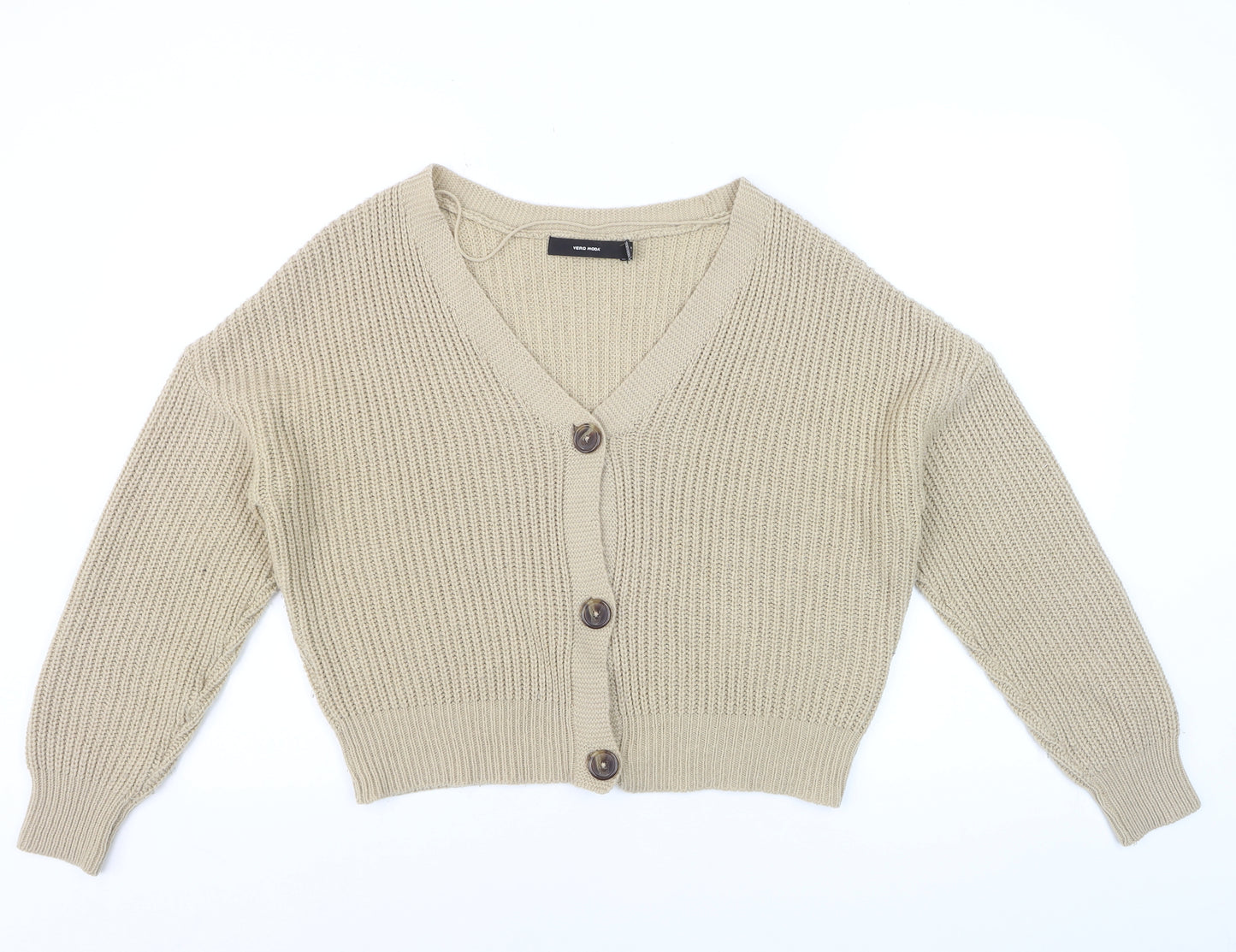 Vero Moda Women Beige Chunky Knit Button Cardigan Size S