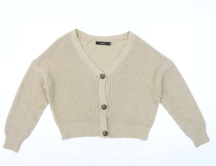 Vero Moda Women Beige Chunky Knit Button Cardigan Size S