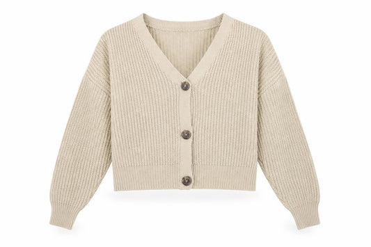 Front view of Vero Moda Women Beige Chunky Knit Button Cardigan, size S
