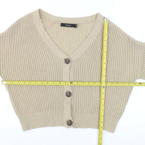 Vero Moda Women Beige Chunky Knit Button Cardigan Size S