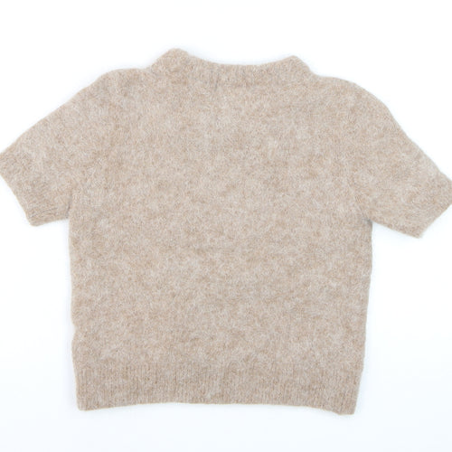 Marks and Spencer Women Beige Short Sleeve Wool Blend Pullover Jumper S