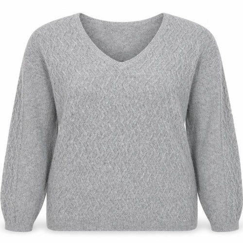 Tu Women Grey Cable-Knit V-Neck Long Sleeve Jumper Size 16