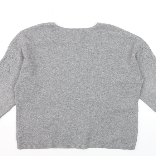 Tu Women Grey Cable-Knit V-Neck Long Sleeve Jumper Size 16