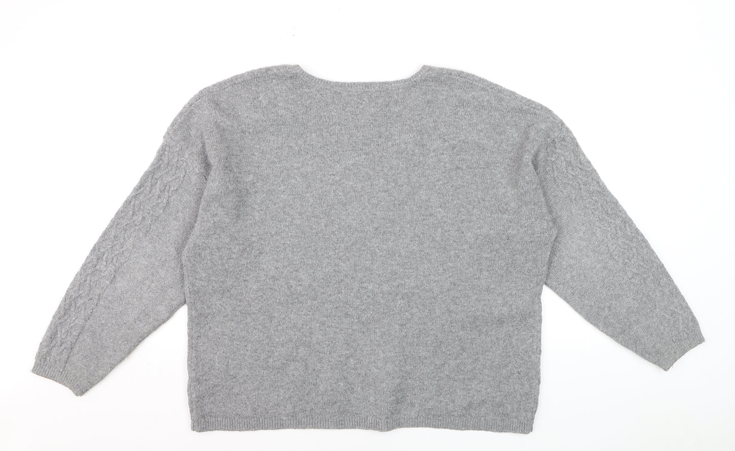 Tu Women Grey Cable-Knit V-Neck Long Sleeve Jumper Size 16