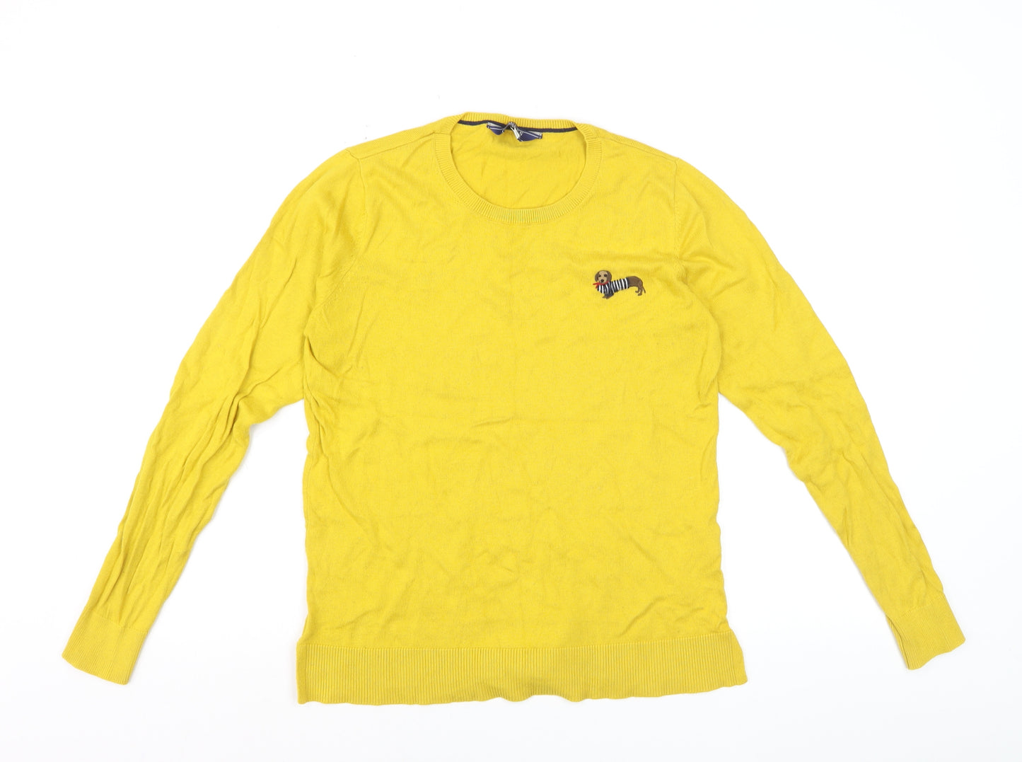Joules Womens Yellow Dog Embroidered Cotton Jumper UK 10