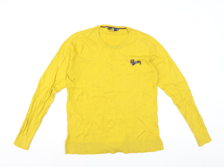 Joules Womens Yellow Dog Embroidered Cotton Jumper UK 10