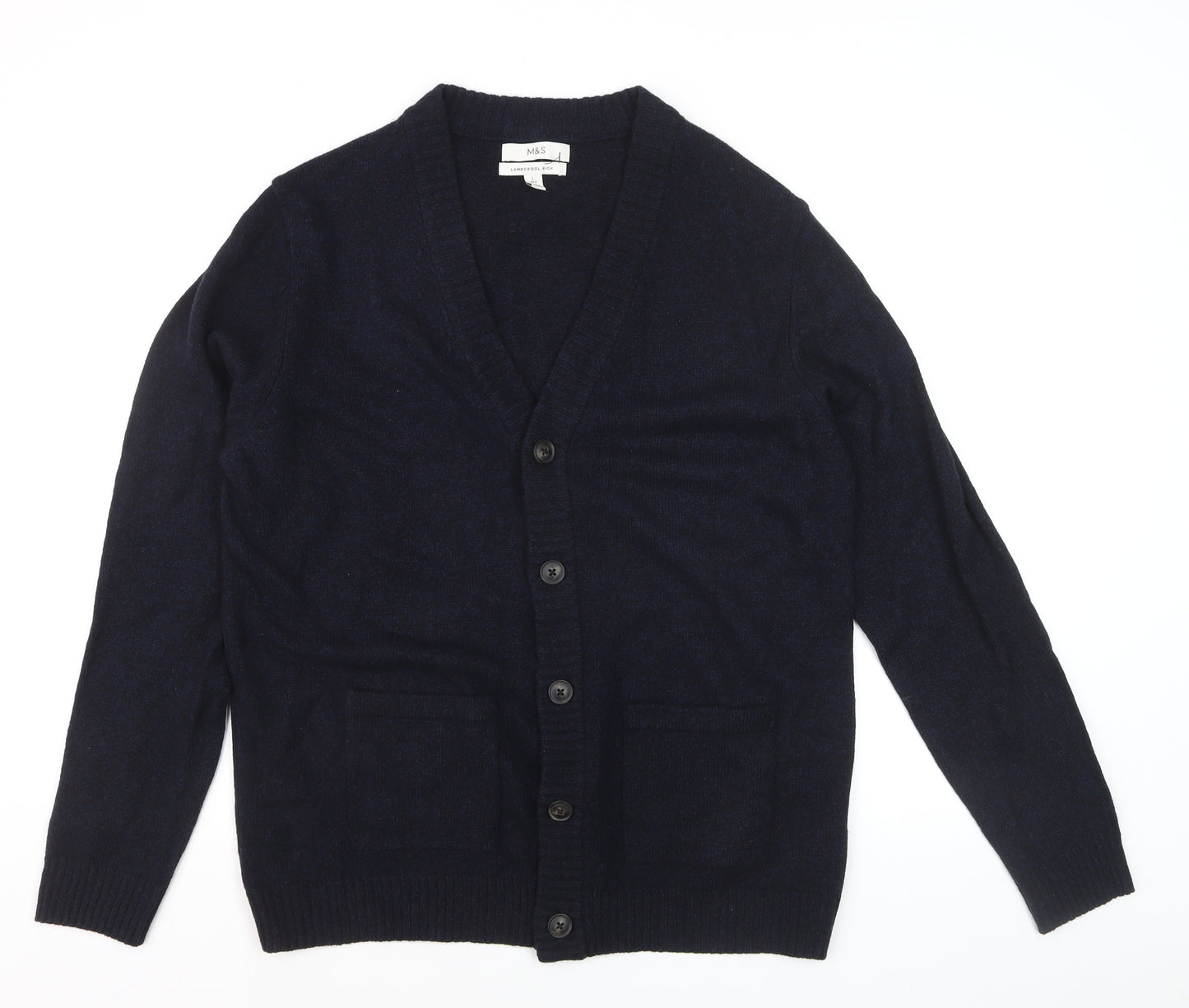 Marks and Spencer Men’s Blue Lambswool Cardigan L Classic Knit