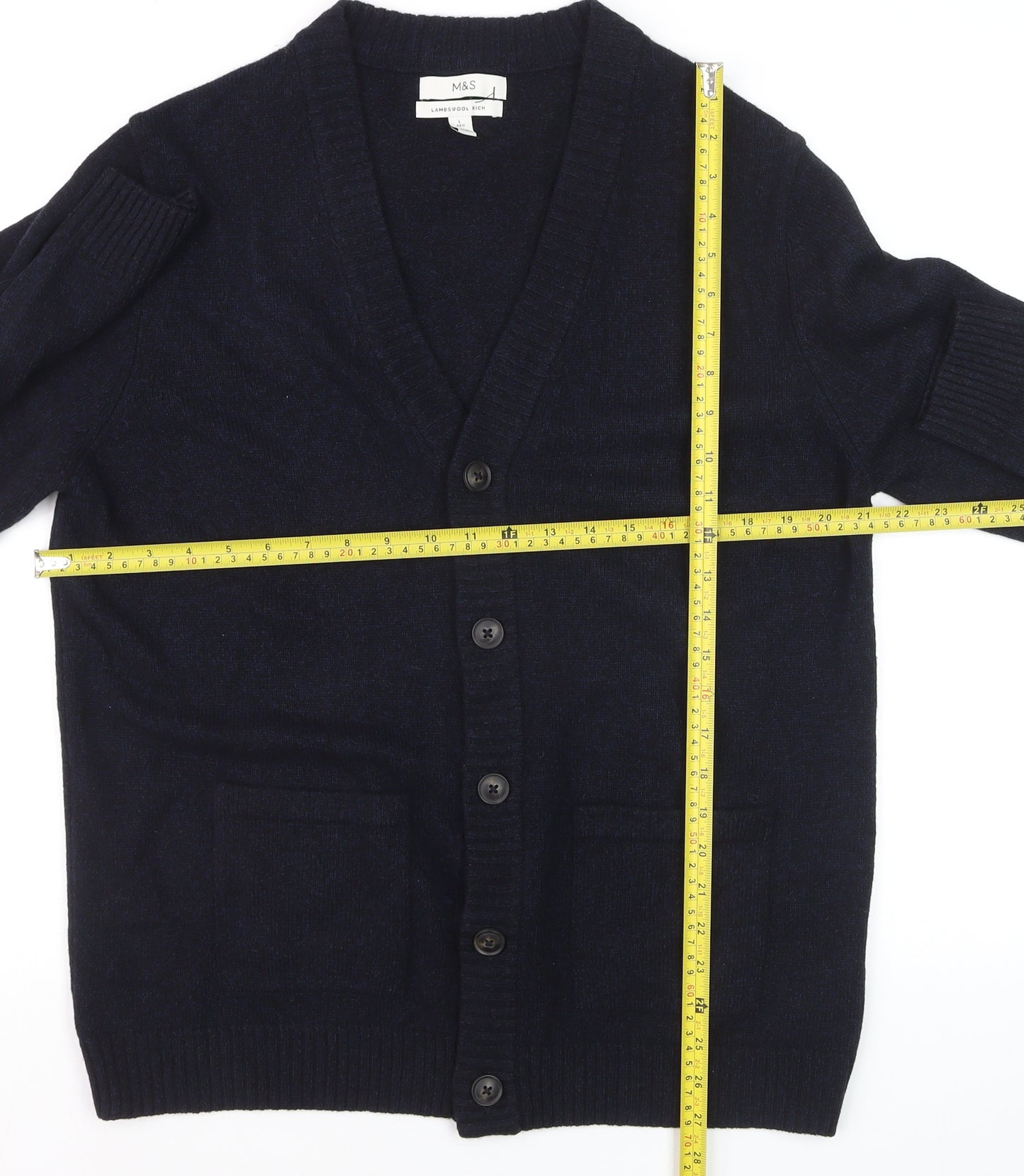 Marks and Spencer Men’s Blue Lambswool Cardigan L Classic Knit