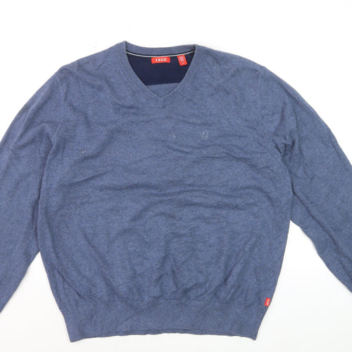 IZOD Men's Blue Cotton V-Neck Pullover Jumper Size L