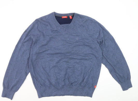 IZOD Men's Blue Cotton V-Neck Pullover Jumper Size L