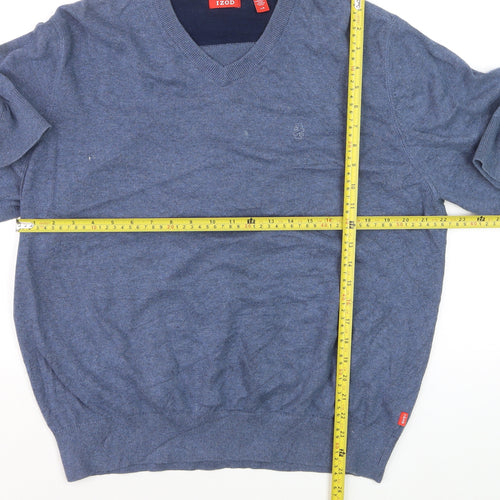 IZOD Men's Blue Cotton V-Neck Pullover Jumper Size L