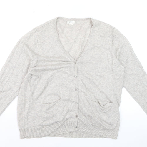 Fat Face Women Beige Cardigan Long Sleeve V-Neck Size 20 Jumper