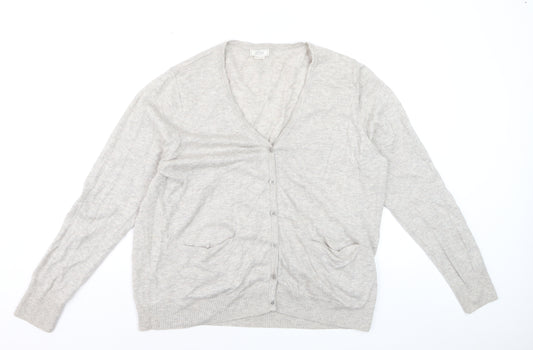 Fat Face Women Beige Cardigan Long Sleeve V-Neck Size 20 Jumper